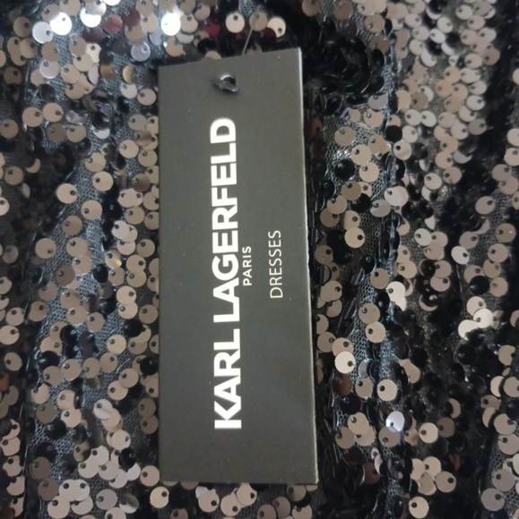 KARL LAGERFELD NWT Black Sequin Cocktail Mini Dress Size 0 Party NYE Night Out - Picture 9 of 15